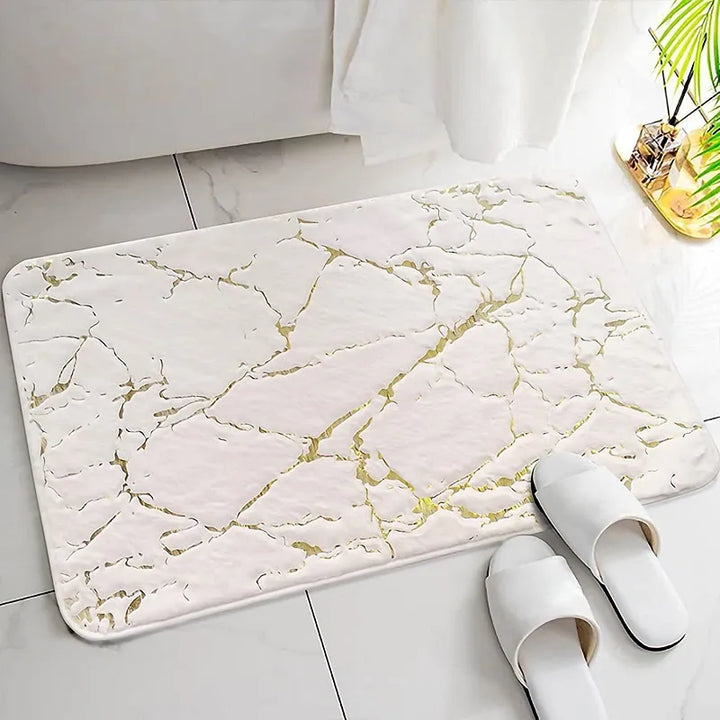 SkandiShop Bath Mats for Bathroom Luxury White and Gold Non Slip