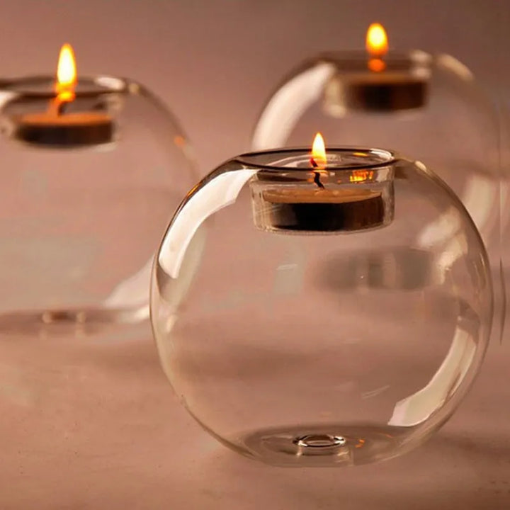 SkandiShop European Exquisite Round Hollow Glass Candle Holder