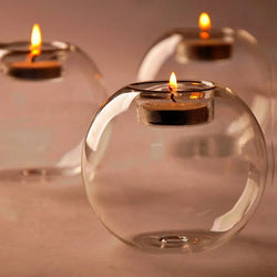 SkandiShop European Exquisite Round Hollow Glass Candle Holder