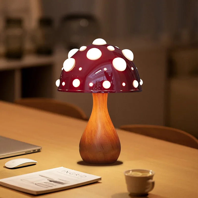 SkandiShop Mushroom Lamp with LED Tricolored Bulb AC or USB Warm Light Biomimetic
