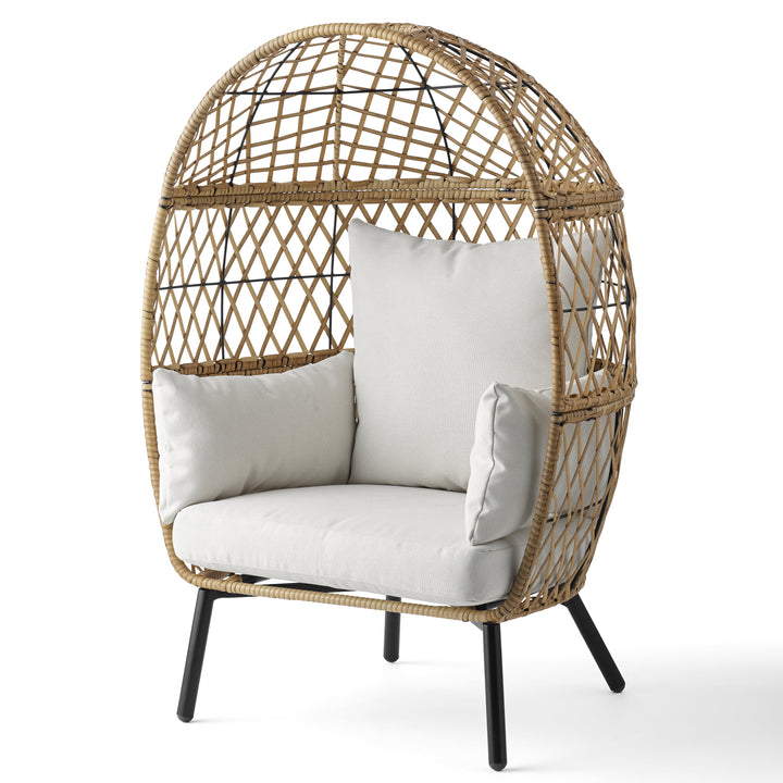 Outdoor Wicker Stationary Egg Chair with Cream Cushions