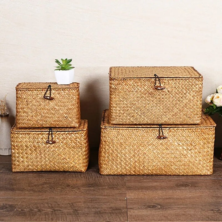 SkandiShop Seaweed Storage Basket Hand-woven Storage Box with Lid