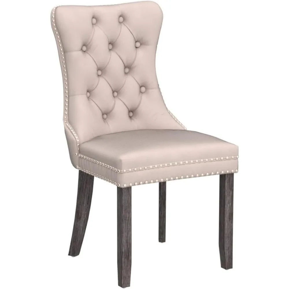 Upholstered Dining Chairs Set of 4, Velvet Tufted Dining Chairs with Nailhead Back and Ring Pull Trim