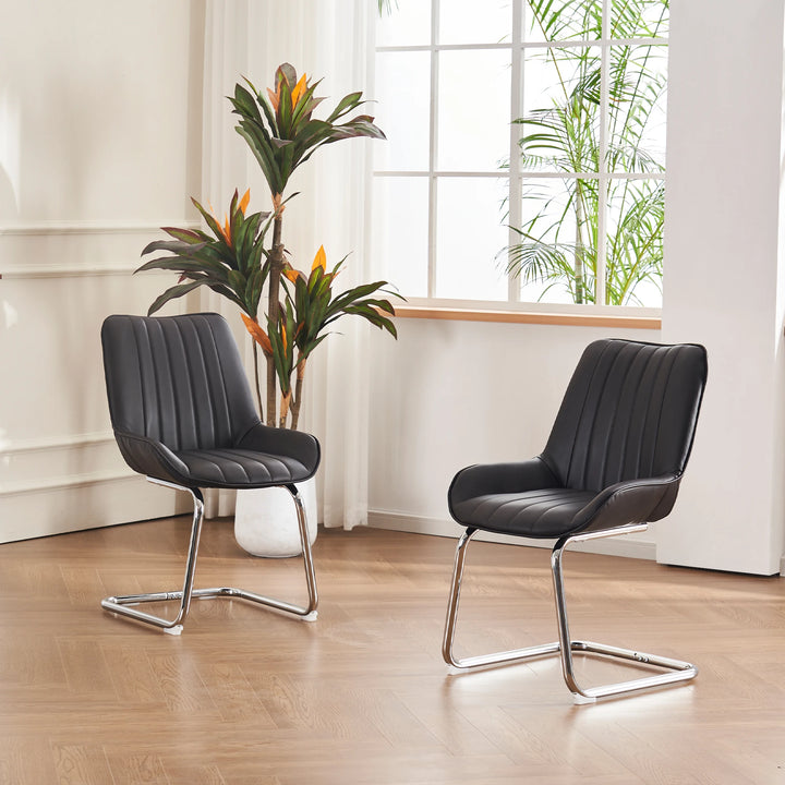 Black Iron Dining Chairs Set of 2 - Comfortable Foam Cushioned Office Chairs