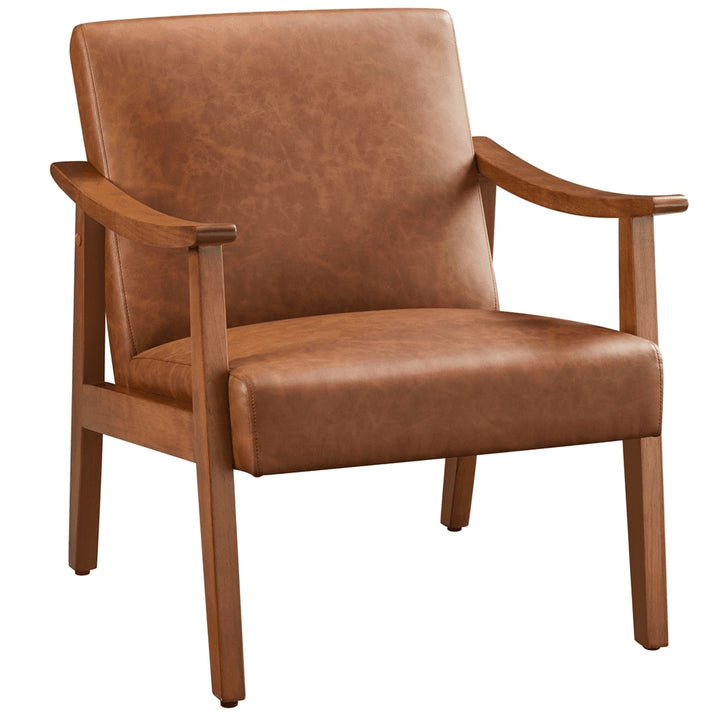 SkandiShop Leather Accent Chair with Wooden Armrests
