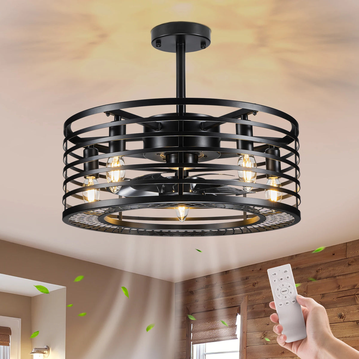 NookNova 16 Inch Bladeless Ceiling Fan With Light - Remote Control, Flush Mount, Industrial Style