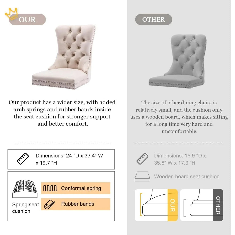 Upholstered Dining Chairs Set of 4, Velvet Tufted Dining Chairs with Nailhead Back and Ring Pull Trim