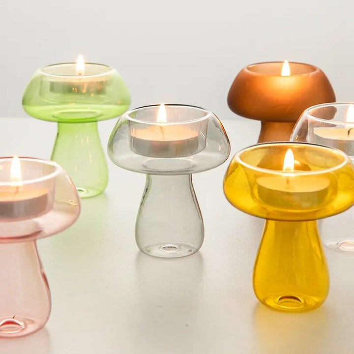 SkandiShop Mushroom Glass Candlestick Ins Transparent Candle Holder