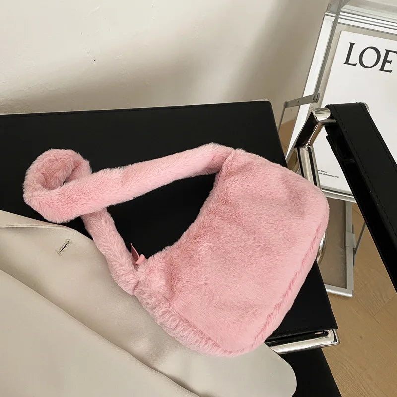 Bolso hobo suave de felpa peluda para el hombro