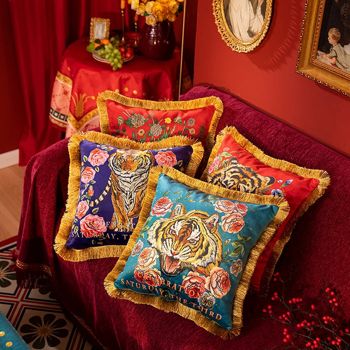 Velvet Tiger Flora Cushion Cover