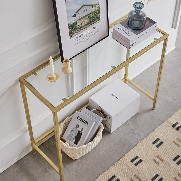 SkandiShop Modern Accent Console Table Gold Metal Frame