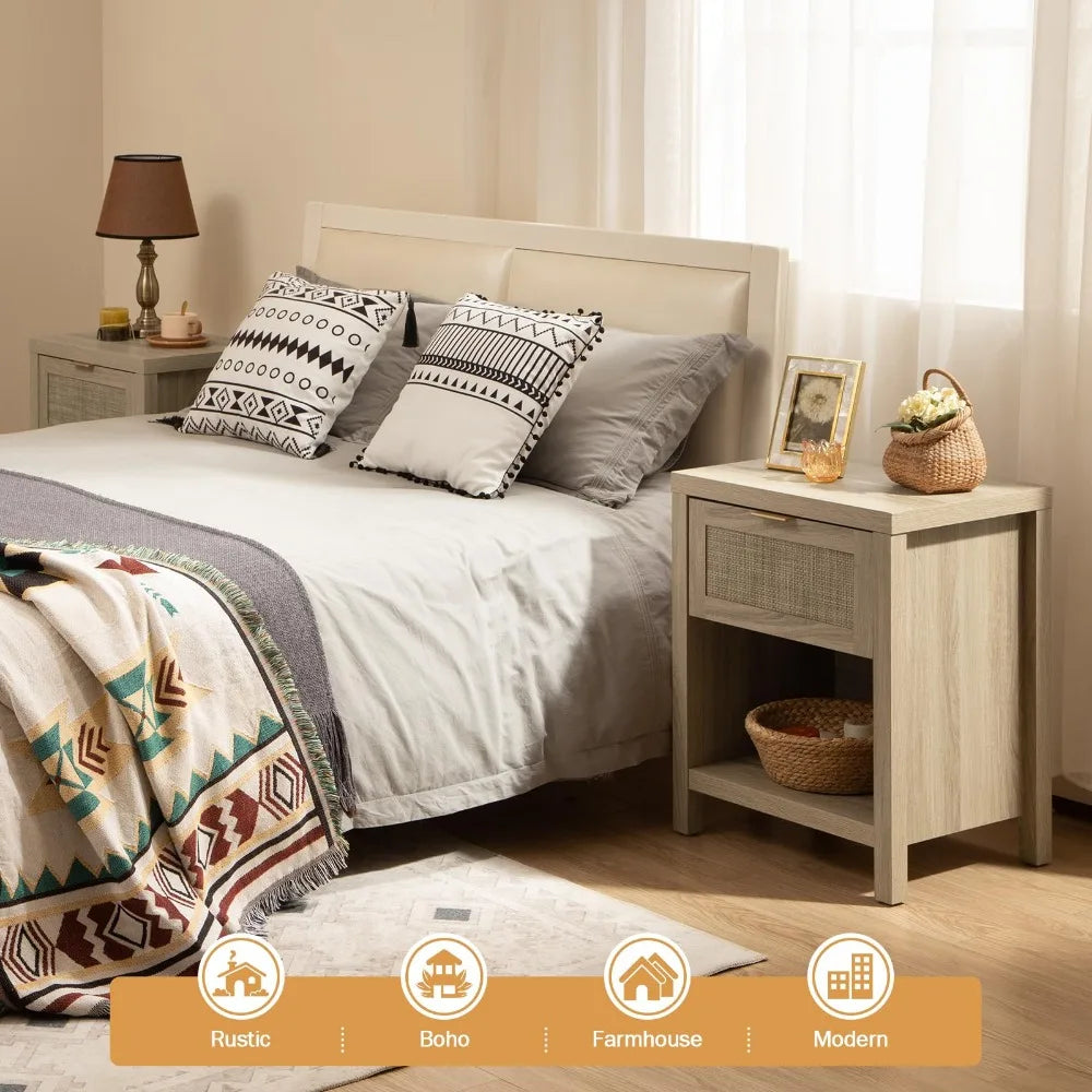 FarmhouseCharm Rattan Nightstand Set