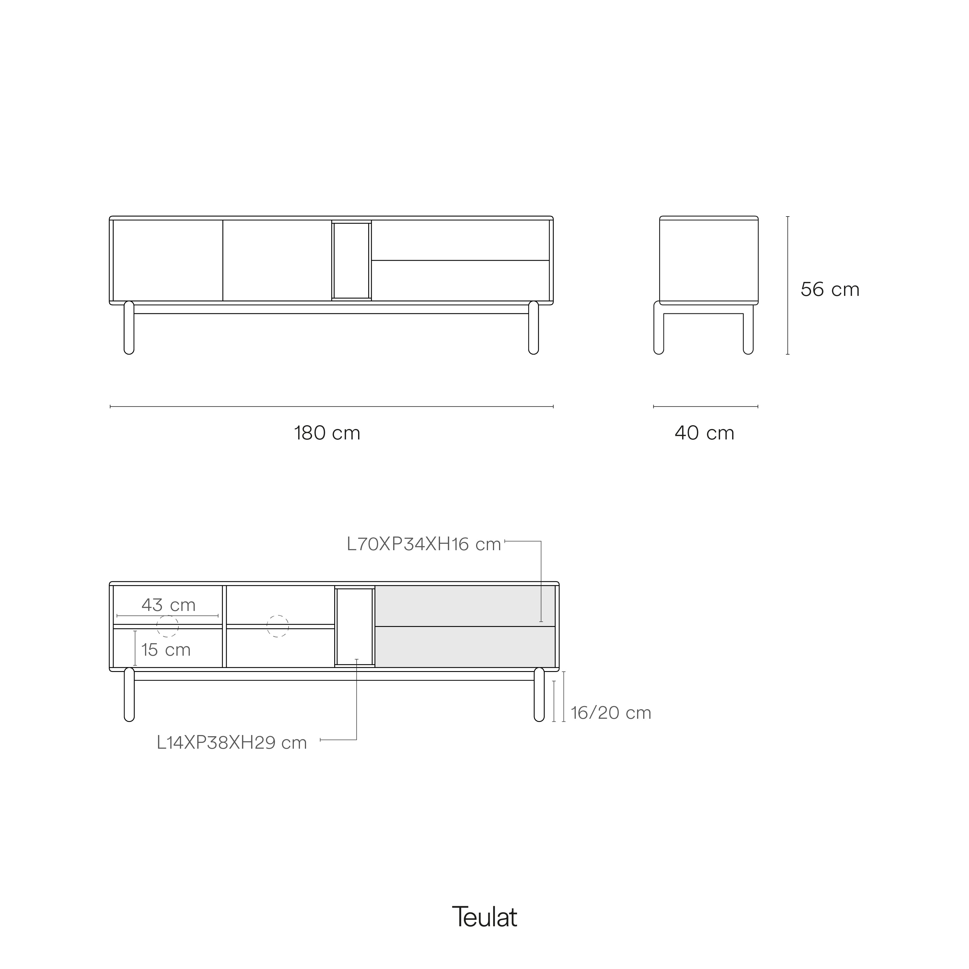 Tv Cabinet Corvo 2D2Dr1H 180Cm Pearl Grey