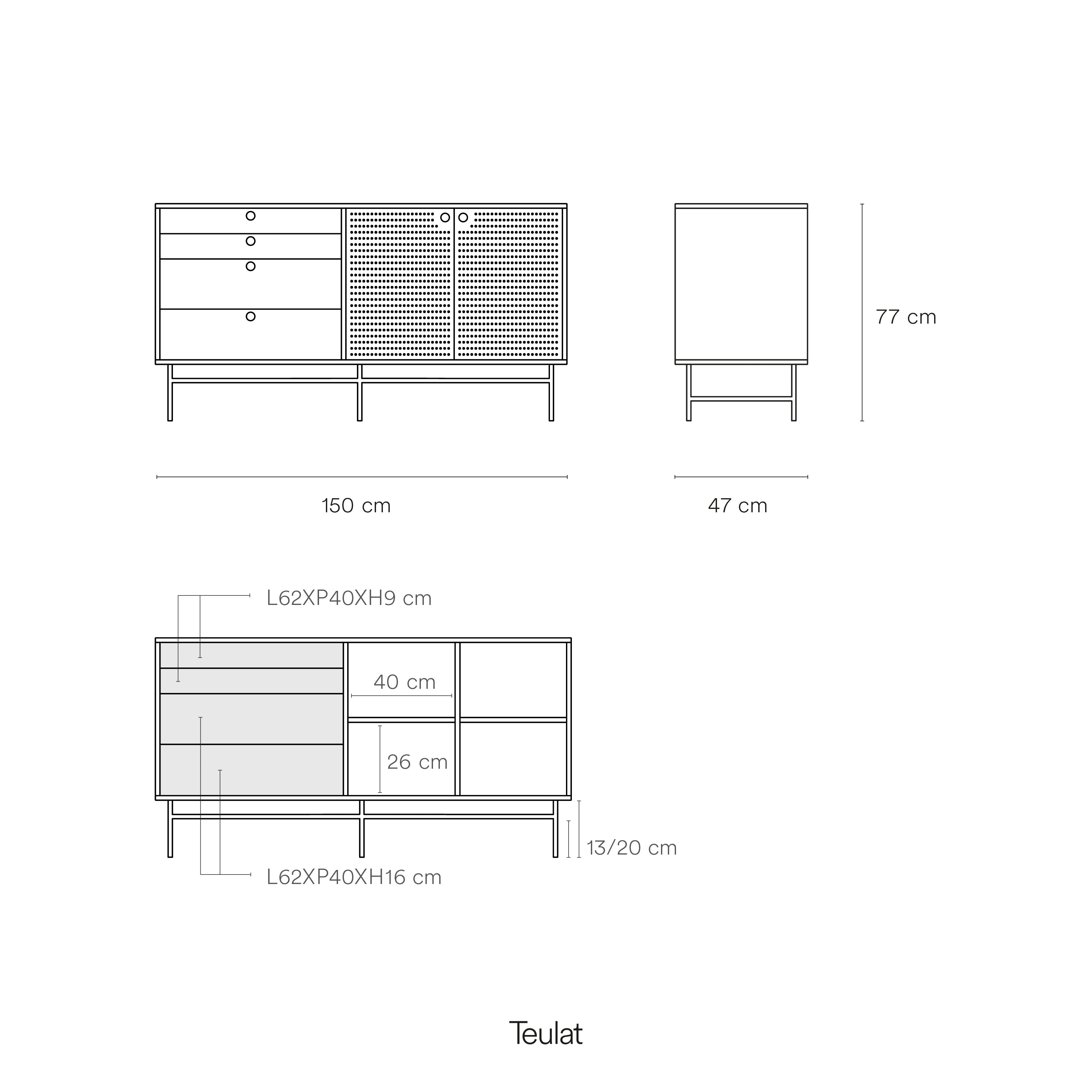 Sideboard Punto 2D4Dr Black/Blue-Gr.Antr