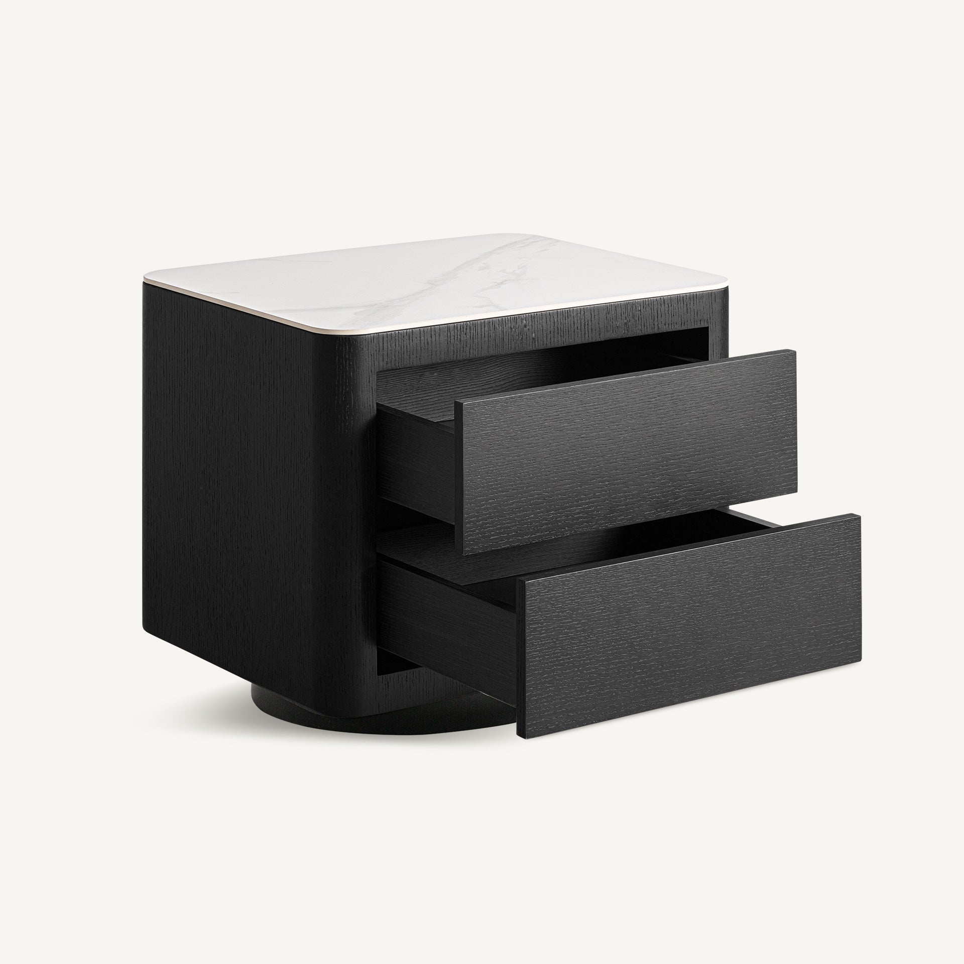 Helt art déco-sängbord – svart MDF med grå ek- och stenskiva