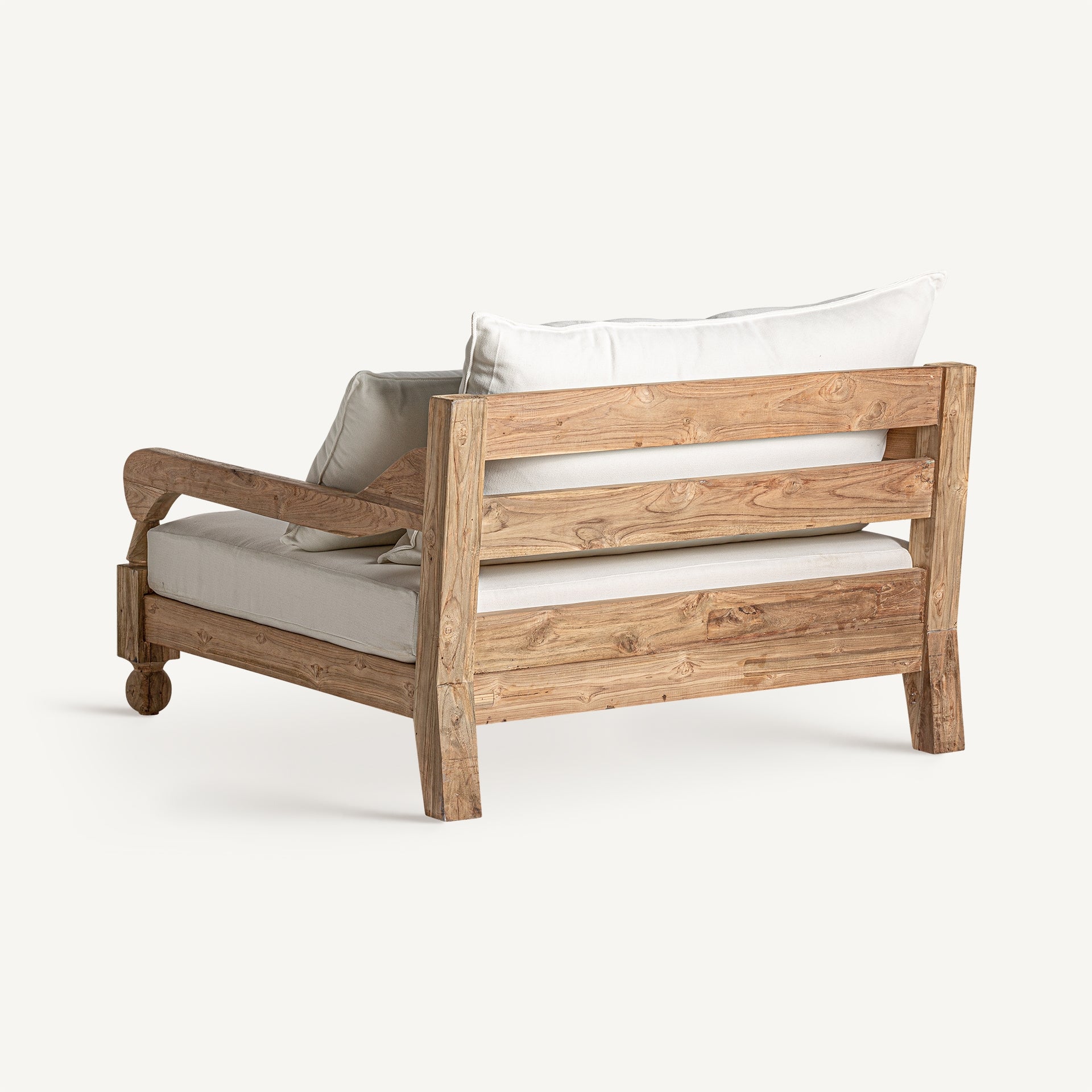 Jodphur Sofa – Kolonialstil-Sofa aus recyceltem Teakholz mit braunem Bezug