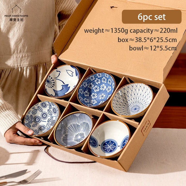 SkandiShop 6pc Japanese Ceramic Rice Bowl Set