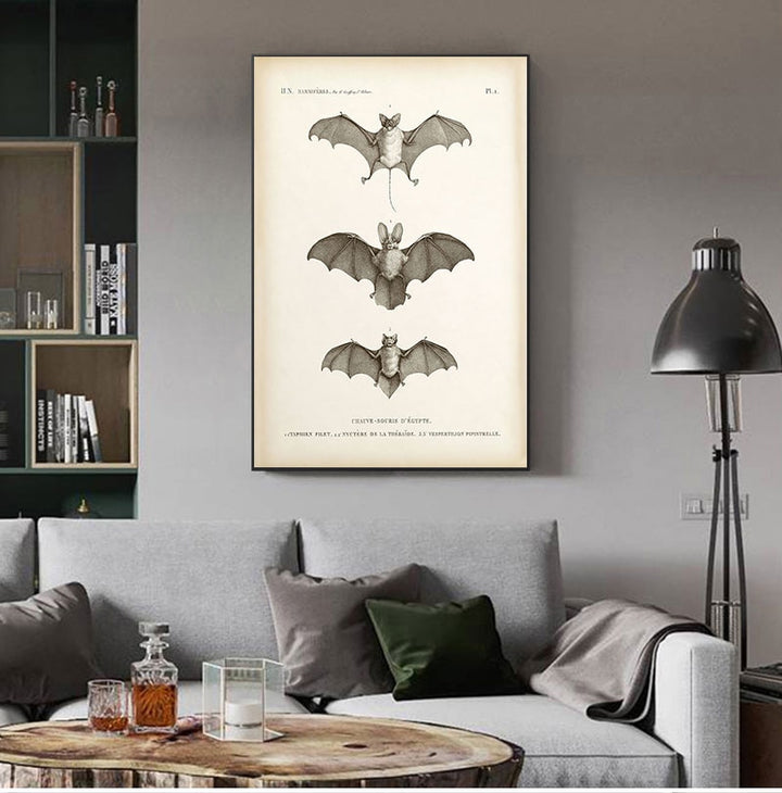 Vintage Bat Print Halloween Wall Art Canvas