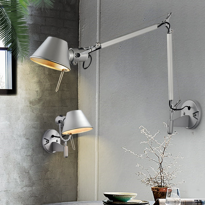 SkandiShop American Industrial Wall Light Black Silver E27 Rotatable Long Arm Wall Lamp