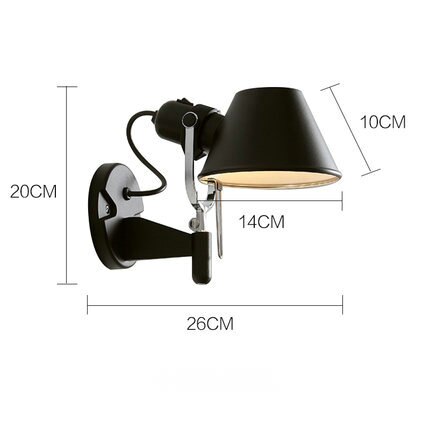 SkandiShop American Industrial Wall Light Black Silver E27 Rotatable Long Arm Wall Lamp