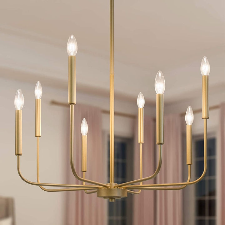 SkandiShop Modern Farmhouse Chandelier 8-Light Brass Gold and Black Candle Chandelie