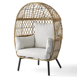 Outdoor Wicker Stationary Egg Chair with Cream Cushions