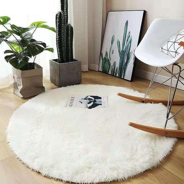 SkandiShop Plush Round Rug Fluffy White