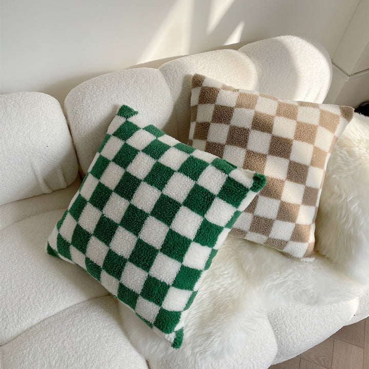 Lamb Cashmere Chessboard Cushion Cover