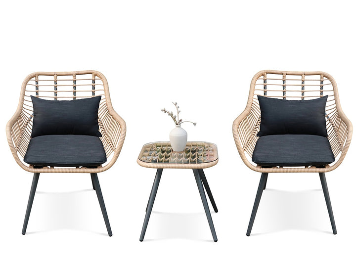 SkandiShop 3PCS Outdoor Patio Wicker Rattan Furniture Bistro Conversation Set with Coffee Side Table