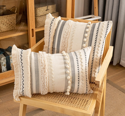 Tufted Boho Throw Pillow Cover Decorative Moroccan Tribal Handmade Pillowcase Woven Accent Cushion Cover for Sofa Couch Bedroom