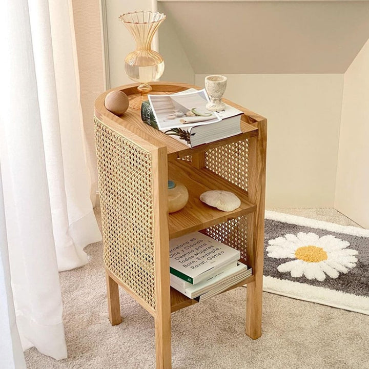 SkandiShop Vintage Bedside Table Rattan