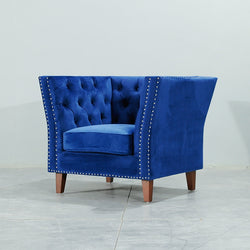 Blue velvet lounge chair