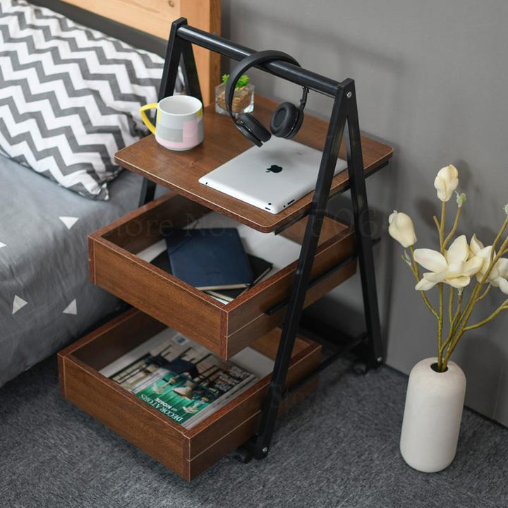 Loft nightstand wood and metal brown