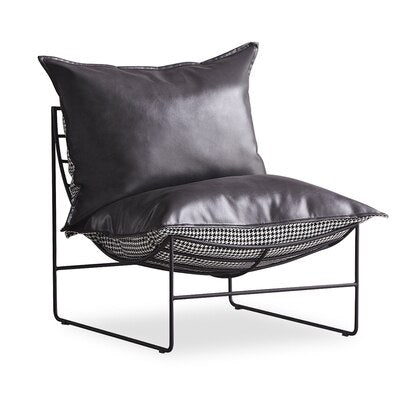 Modern leather lounge chair, iron framing, black