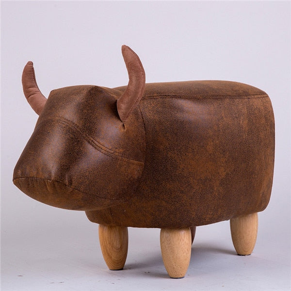 Bull leather stool brown